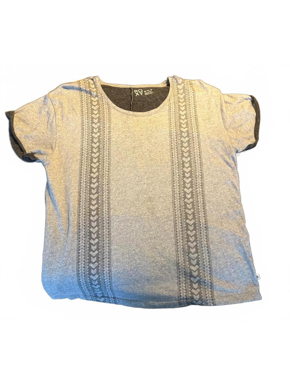 Roxy Women's Gray Short Sleeve T-Shirt with Patterned Front